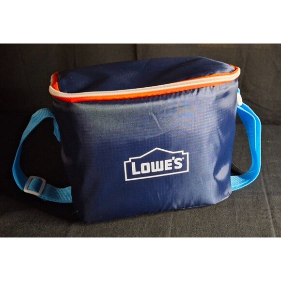 NEW Lowe's Insulated Lunch Bag Blue Logo Zipper Adjustable Strap - Picture 1 of 6
